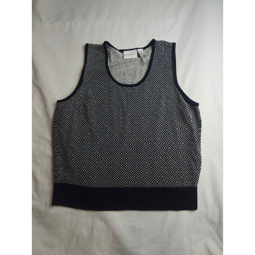 Liz Claiborne Lizsport Navy White Knit Sweater Vest Large Womens